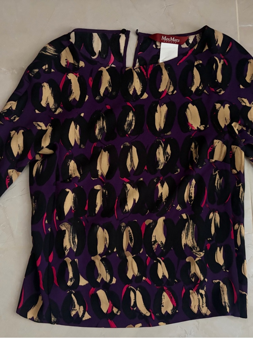 MaxMara studio Purple Printed Silk-Blend Blouse with Black, Gold & Fuchsia US6